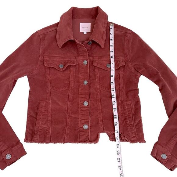 Hidden XS Cropped Corduroy Jacket Burgundy Red Button Front Frayed Hem Boho - Picture 3 of 8